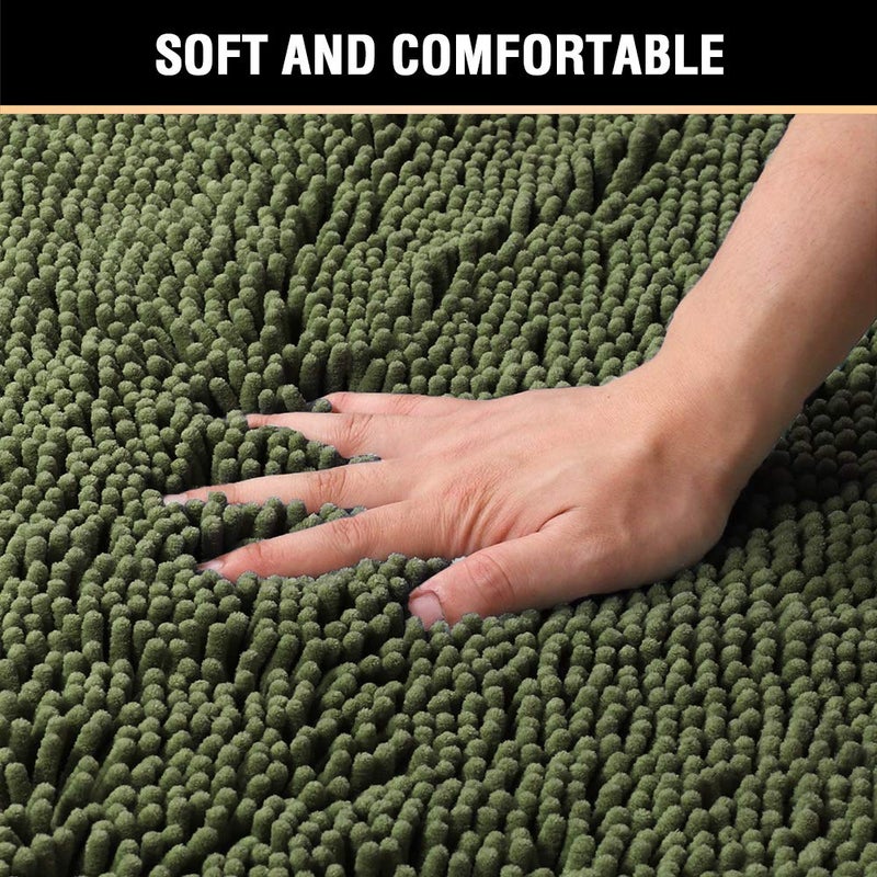 H.VERSAILTEX Bath Mats for Bathroom Non Slip Luxury Chenille Ultra Soft Bath Rugs 24x36 Absorbent Non Skid Shaggy Rugs Washable Dry Fast Plush Area Carpet Mats for Indoor, Bath Room, Tub - Loden - Image 3